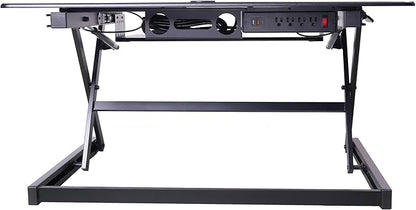 Rocelco 40" Height Adjustable Standing Desk Converter with AC Outlet USB Charger and Dual Monitor Stand - Tabletop Riser Computer Workstation - Sliding Keyboard Tray - Black (R DADRB-40-ACUSB-DMS)