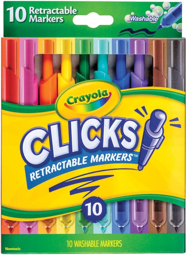 Crayola Clicks Retractable Tip Markers (10ct), Easter Basket Essentials, Cone Tip, Washable Art Marker Set for Kids, Long Lasting Coloring Supplies, 3+