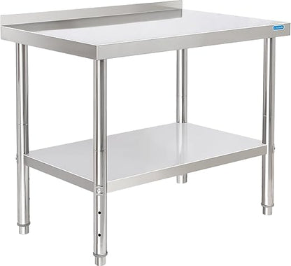 Stainless Steel Table for Prep & Work with Backsplash 24 x 36 Inches NSF Metal Commercial Kitchen Adjustable Under Shelf Worktable for Restaurant Home Outdoor