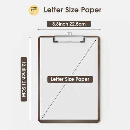 Plastic Clipboards, A4 Brown Clip Board 8.5x11 for Classroom, Students, Kid, Woman, Size 9" x 12.5" with Low Profile Clip, Office & School Supply