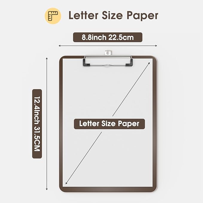 Plastic Clipboards 2 Pack, A4 Brown Clip Board 8.5x11 for Classroom, Students, Kid, Woman, Size 9" x 12.5" with Low Profile Clip, Office & School Supply