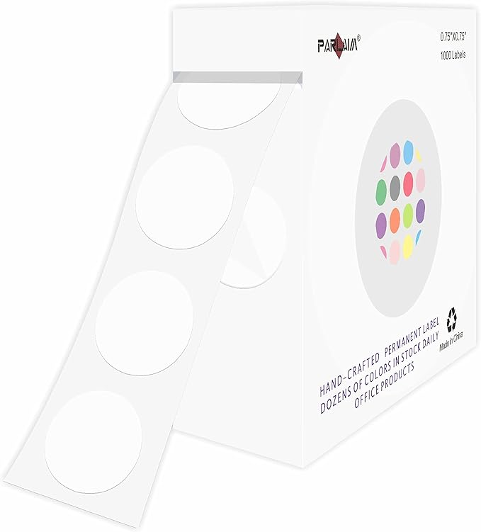 PARLAIM 0.75" Round Color Coding Circle Dot Labels in Roll, 1000 Stickers per Dispenser Box, 3/4 inch Diameter for Office and Business, White