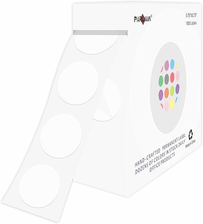 PARLAIM 0.75" Round Color Coding Circle Dot Labels in Roll, 1000 Stickers per Dispenser Box, 3/4 inch Diameter for Office and Business, White