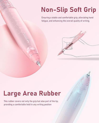 Four Candies 14Pack Pastel Gel Ink Pen Set,Cute Retractable 0.5mm Fine Point Pen,Note Taking Aesthetic Pens,12 Pack Black Ink Pens with 2Pack Highlighter, Smooth Writing Pens for School, Office (Pink)