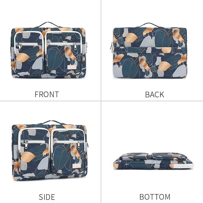 canvaslife 360° Protective Laptop Sleeve Case Bag Cover with Handle For iPad 12.9 inch,MacBook Pro Air 13" and 12.5 inch-13.3 inch Laptop (Blue leaf)