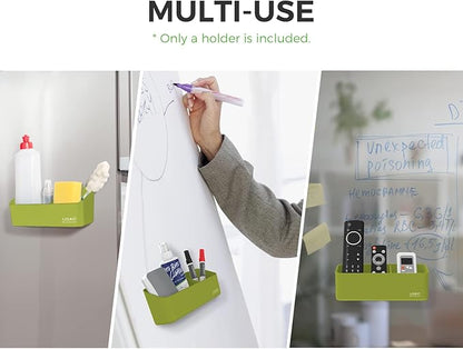 loukin Magnetic and Adhesive Marker Holder, Dry Erase Accessory Tray, Magnetic Storage Organizer for Whiteboard, Glass or Refrigerators (Green)