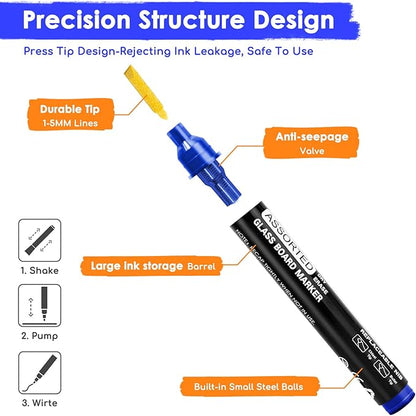 maxtek Dry Erase Markers Chisel Tip, Assorted Colors, Glass Whiteboard Markers for Dry Erase Board, Acrylic Planning Board, Mirrors, Windows, Classroom Must Haves, 8 Count