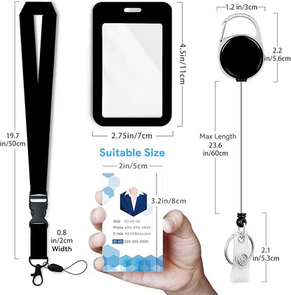 Black Badge Holder with Retractable Reel and Breakaway Lanyard，Badge Clips Retractable Heavy Duty Badge Reel，Keychain，ID Holder with Breakaway Lanyard for School Nurse Office Teen