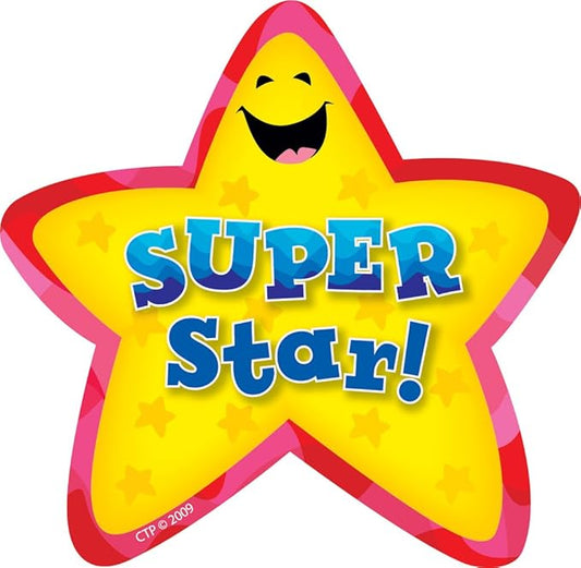 CTP Super Star Adhesive Award Badges, Student Awards, Set of 36, 3.25” x 3.25” Each (Creative Teaching Press 1070)