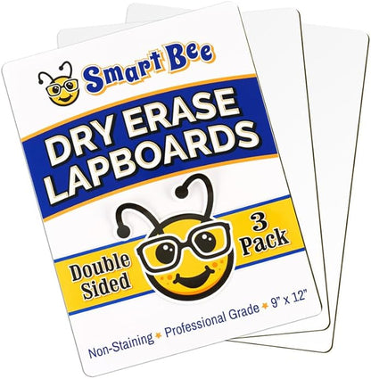 Dry Erase Boards for Classroom | 9x12 Inches, Double-Sided, Student Dry Erase Board for School and Home Learning | Personal Small White Board for Lap, Desk, Office, Kitchen | Pack of 3