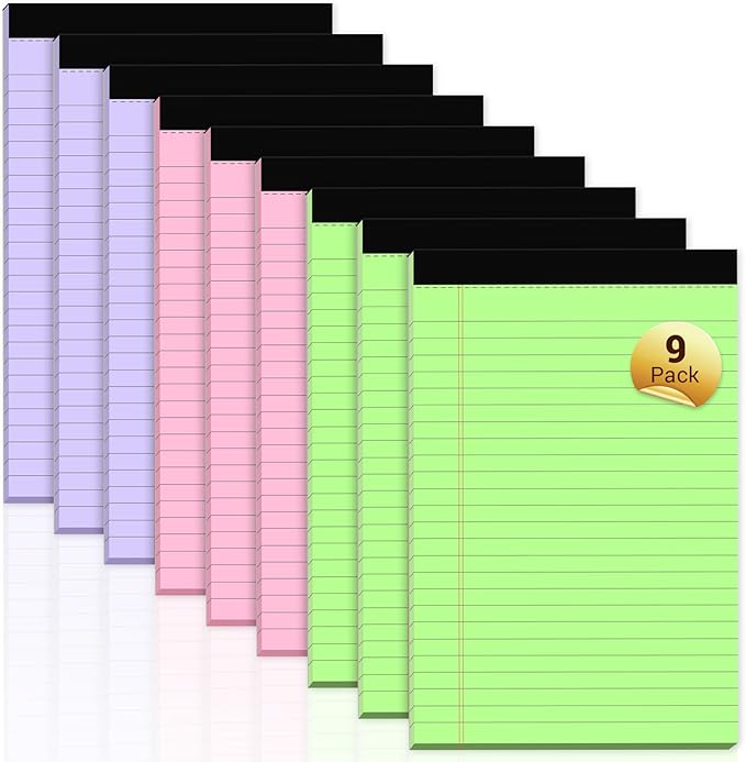 Legal Pads 5x8 Small Note Pads Colored Notepad, 9 Pack, Narrow Ruled Lined Paper, Micro Perforated Writing Pads Memo Pad, 30 Sheet/Note Pads, Notebook Paper Tablet for School, Colored Legal Pad 5x8''