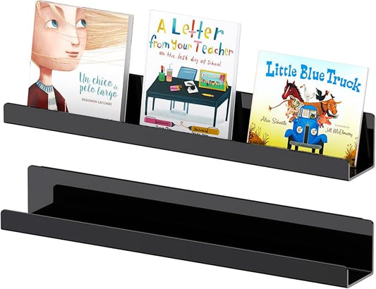 Carmanon Magnetic Book Shelf for Whiteboard, Reusable Acrylic Book Display Shelf with Strong Adsorption Capacity, Magnetic Book Holder for Classroom Refrigerator Office Teacher Kids, Black