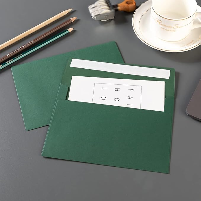 Wishop 100 Pack Dark Green A7 Envelopes Self-Adhesive 5x7 Envelopes for Invitations, 5x7 Greeting Cards