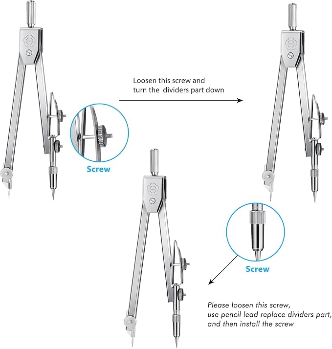EBOOT Student Geometry Math Set, Drawing Compass and 6 Inch Swing Arm Protractor 180 Degree Math Protractor (Blue)