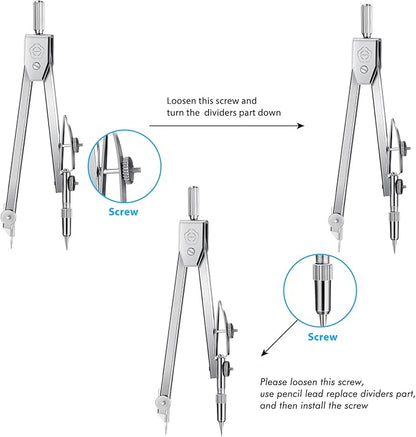 EBOOT Student Geometry Math Set, Drawing Compass and 6 Inch Swing Arm Protractor 180 Degree Math Protractor (Blue)