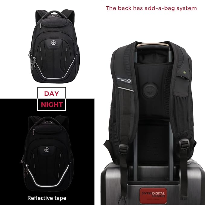 Swissdigital Design Large Travel Backpack For Men, TSA-Friendly Business Laptop Backpack, USB Charging Port，RFID Protection Tech Backpack Fits 15.6Inch Laptop (TERABYTE J16BTF-02) One Nation One World