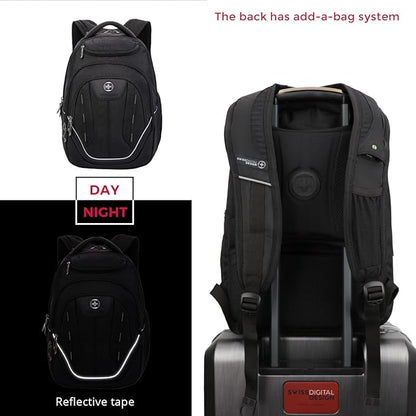 Swissdigital Design Large Travel Backpack For Men, TSA-Friendly Business Laptop Backpack, USB Charging Port，RFID Protection Tech Backpack Fits 15.6Inch Laptop (TERABYTE J16BTF-02) One Nation One World