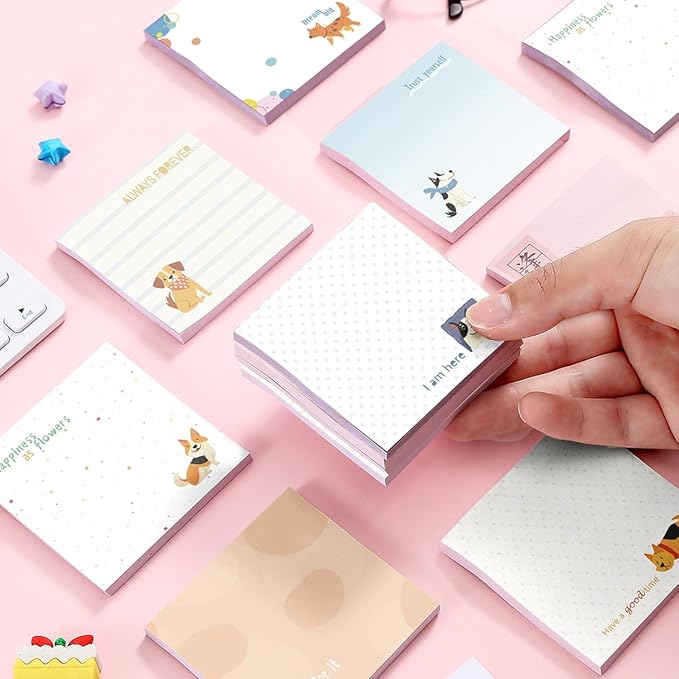 Post it Notes 3x3 Cute and Aesthetic Sticky Notes Planner Notepad - 450 Sheets - Desk Accessories for School, Office, and Home - Ideal Gifts for Teachers, Women, and Coworkers (Dog)