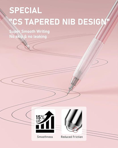 Four Candies 14Pack Pastel Gel Ink Pen Set,Cute Retractable 0.5mm Fine Point Pen,Note Taking Aesthetic Pens,12 Pack Black Ink Pens with 2Pack Highlighter, Smooth Writing Pens for School, Office (Pink)