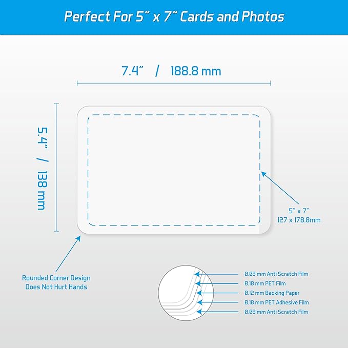 Self-Sealing Laminating Pouches, 5.4" x 7.4'', 18mil, 20 Pack, Easy-to-Use, No Machine Needed, Preserve Photos, Cards & More, Durable, Waterproof Seal, Ideal for Home, Office & School Use
