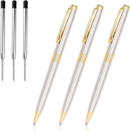 Cambond Ballpoint Pens Ink Pens - Gold Pen Bulk Pens Gift for Men Women Police Retractable Smooth Writing Pens Pack Black Ink 1.0 mm Medium Point,3 Pens with 3 Refills (Gold)