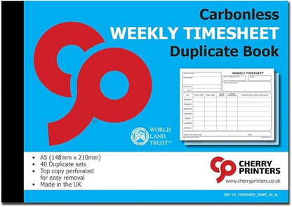 Cherry | NCR | Weekly Timesheet | Duplicate Book | SL (Small and Light) | A5 | 40 sets