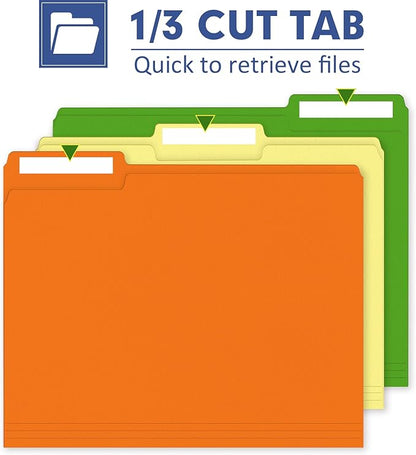 File Folder, PANDRI 270 Pack Colored File Folder, 1/3 Cut Tab, Letter Size, Assorted 12 Colors Filing Folder for Office School Business