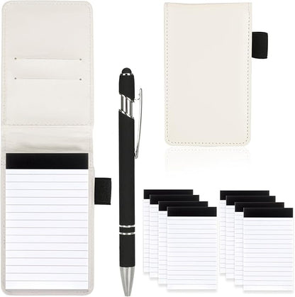 Camelmother 10Pocket Notebook Small Notepad Holder Set 3 x 5 Inch with Pen Small notebooks note pads Leather Notepad (white notepad)
