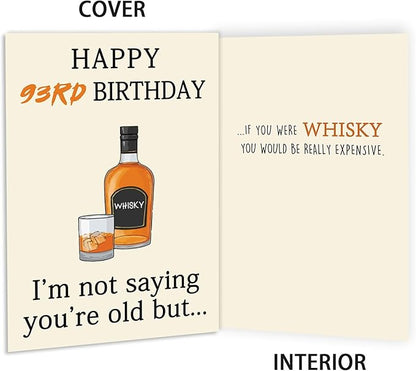 Funny Whiskey 93rd Birthday Card, 93rd Birthday Gifts for Men Women, Unique 93rd Birthday Decorations for Husband Wife, Best 93 Year Old Birthday Card Gifts for Grandpa Grandma