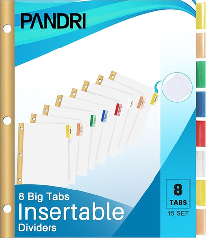 Binder Divider, PANDRI 120 Pack Binder Index White Dividers with 8 Tabs and Sticky Notes, Letter Size Paper Binder Divider for School Office Home Business