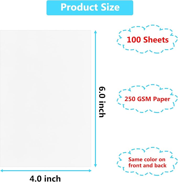 100 Pack Blank Index Cards 4x6 inches, 250 GSM/92 lb Thick White Cardstock Paper for DIY Greeting Cards, Unlined Note Cards Flash Cards Blank Cards for Postcards, Photo Cards, Recipe Cards