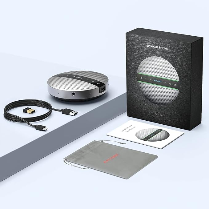 SP300 Bluetooth Speakerphone 360º Voice Pickup 6 AI Echo & Noise Canceling Microphones, 18H Call Time, Bluetooth 5.0/USB C/Dongle Compatible with Leading Platforms, Home Office