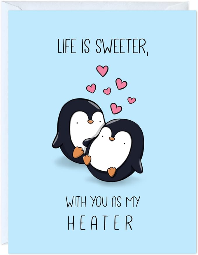 ALY LOU Anniversary Card, Her Him/Girlfriend Wife/Husband Boyfriend, Friendship Thank You Birthday Kawaii Greeting Card (Life Is Sweeter With You As My Heater)