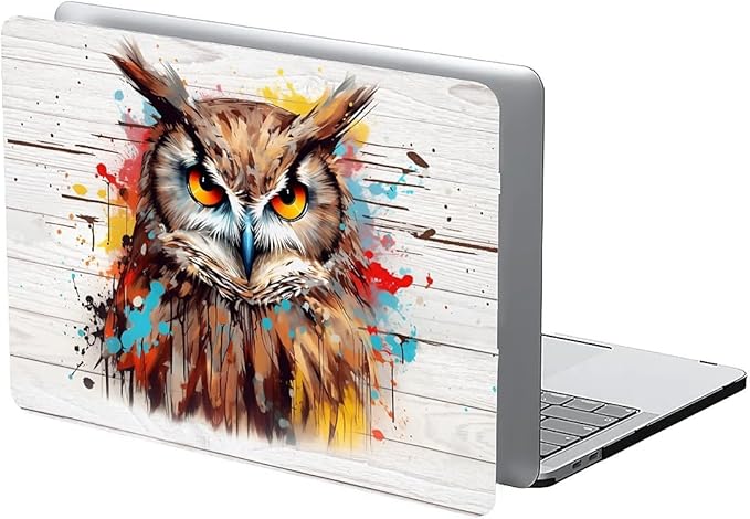 Compatible with MacBook Air 13.6 Inch Case 2024 2023 2022 Release Model A3113 M3 A2681 M2, Funny Colorful Owl Hard Plastic Shell Cover Case