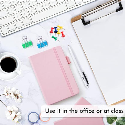 feela 15 Pack Pocket Small Notebooks Bulk, Mini Cute Memo Notepads Hardcover College Ruled Lined Journals with Pen Holder for Women Girls Office School, with 15 Black Pens, 3.5”x 5.5”, A6, Rose Pink