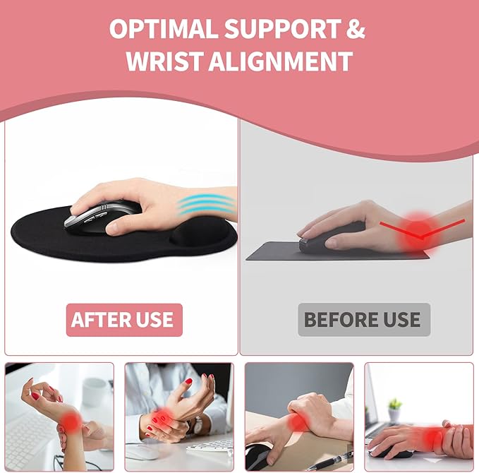 eulps Mouse Pad with Wrist Rest, Comfortable Computer Mousepad with Gel Wrist Support Smooth Surface and Non-Slip PU Base for Pain Relief, Laptop, Office & Home (Rose)