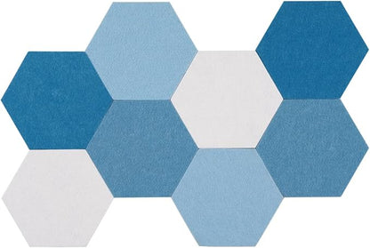 LAJAR 8 Pcs Hexagon Felt Bulletin Board Tiles, Self Adhesive Felt Pin Board Wall Tiles for Photos, Pictures, Memos (Cyanine)