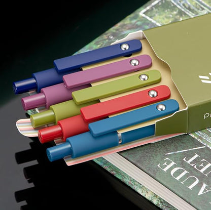 5PCS Assorted Colors Retractable Gel Pens Set, Quick Dry Black Ink Fine Point Roller Ball Gel Ink Pen for Smooth Writing (Vintage Color)