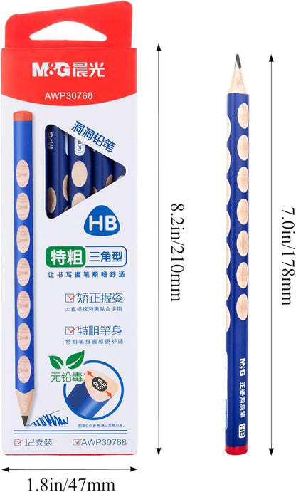 M&G 12 Pcs Triangular Pencils for Kids, Triangular Pole with Grip Correction HB Pencils, Pre-sharpened, Graphite Wood Pencils with Smooth Writing for School, Office, Painting, Sketching, Weddings