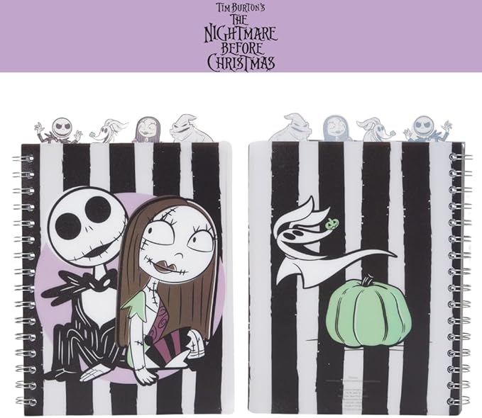 Innovative Designs Nightmare Before Christmas Tab Journal Notebook, Spiral Bound, 96 Lined Pages, 8 x 7 inches, Black/White