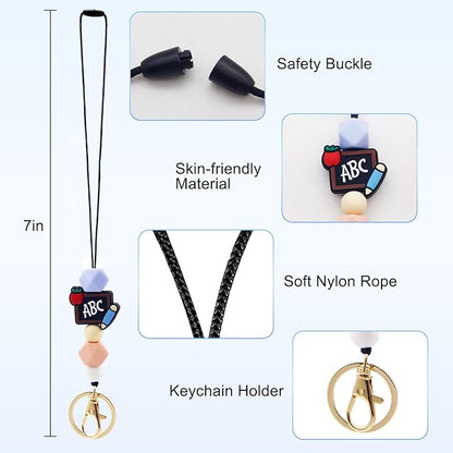 2 PCS Teacher Lanyards for ID Badges and Keys,Cute Silicone Bead Lanyard with Keychain,Teacher Lanyard Breakaway with Christmas Gift Box for Women Nurse Employee Student