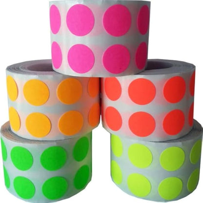 1/2" Color Coding Dot Stickers Fluorescent Collection 1,000 of Each FL Pink FL Yellow FL Green FL Orange FL Red 5,000 Total Labels