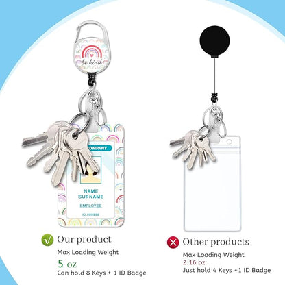 Lanyards for Id Badges, Rainbow Be Kind Badge Holder with Retractable Reel Clip, Cute Work Name Tags Keychain Lanyard ID Card Protector Cover Case for Women Teacher Nurse Doctor Office