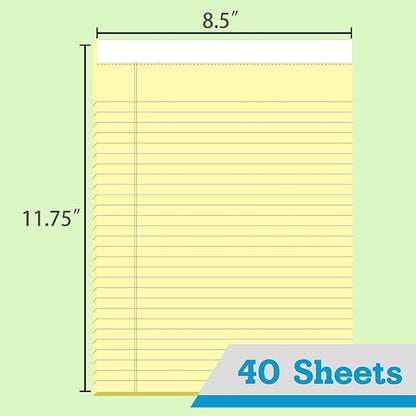 KAISA Legal Pads 8.5x11 Writing Pads Wide Ruled Notepads 8.5"x11.75" Canary Note Pads, Yellow 40 Sheets 2 Pads,WT-MCY40W-2PAD, Made in the USA