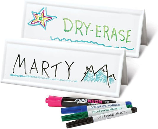 Trainers Warehouse Heavy Duty Premium Space-Saver Reusable Name Cards, White, Dry-Erase Tent, 8.75" x 3" (30)