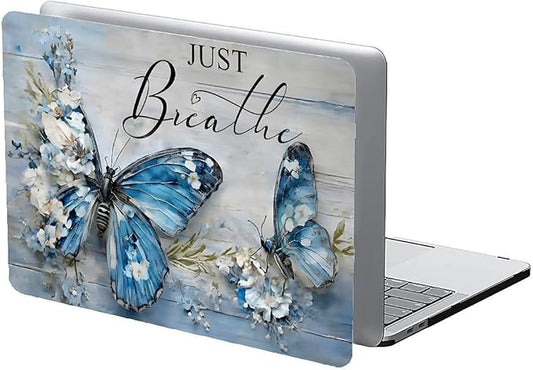 Compatible with MacBook Air 13.6 Inch Case 2024 2023 2022 Release Model A3113 M3 A2681 M2, Blue Flower Butterfly Hard Plastic Shell Cover Case