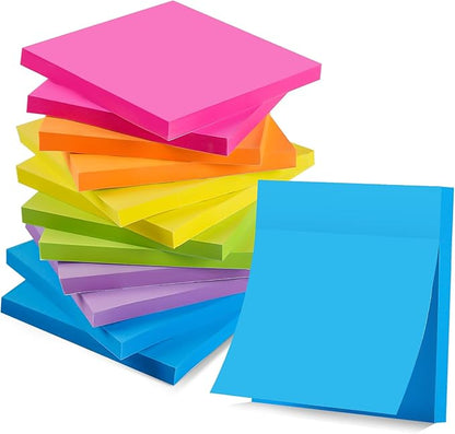YEECOK Sticky Notes 3x3 in, 12 Pads, Bright Colors Self-Stick Note Pads, Sticky Pads Aesthetic, Super Sticking Power, Colorful Sticky Notes Bulk