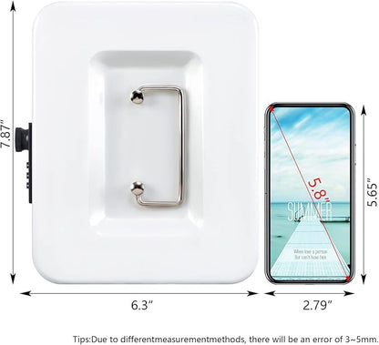 KYODOLED Cash Box with Combination Lock,Safe Metal Box for Money,Storage Lock Box with Money Tray,7.87"x 6.30"x 3.54" White Medium