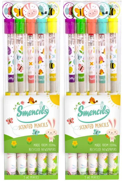 Spring Smencils (2 Pack) - HB #2 Patented Gourmet Scented Pencils, 5 Count, Gifts for Kids, School Supplies, Classroom Rewards, Easter day