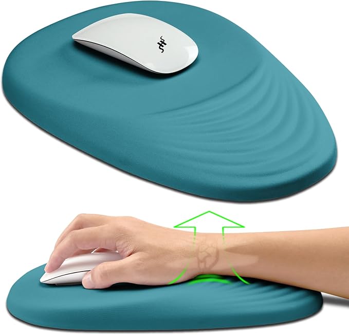 Hokafenle Ergonomic Mouse Pad Wrist Support, Terraced Slope Carpal Tunnel Wrist Pad for Mouse with Unibody Memory Foam, Wrist Rest Pain Relief Mousepad (Turquoise, 11.8x7.9 in)